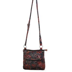 Waverly Inspirations Large Quilted Crossbody Messenger Bag Gray/Coral Red/Pink